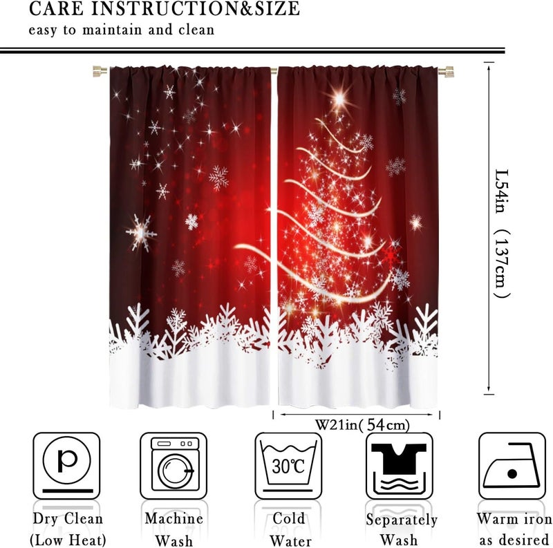 YCness Merry Christmas Curtains, Merry Xmas Tree Glitter Snowflake Window Treatments for Living Room Bedroom Kitchen Holiday Party Decor,Red Burgundy New Year Drapes 2 Panel Sets,42x54 Inch - Image 2